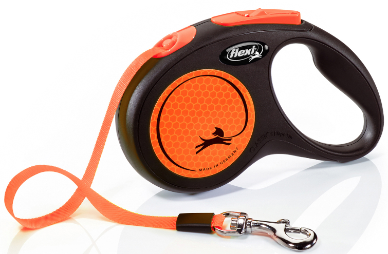 flexi рулетка Neon New M (до 25 кг) лента 5 м, светоотражающая, оранжевый неон