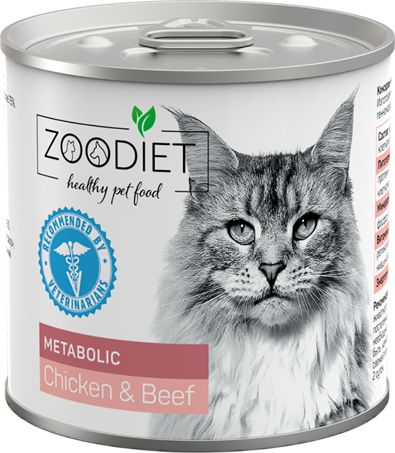 Корм Zoodiet Metabolic Chicken &amp; Beef (консерв.) для кошек, для поддержания здорового веса и обмена веществ, с курицей и говядиной, 240 г