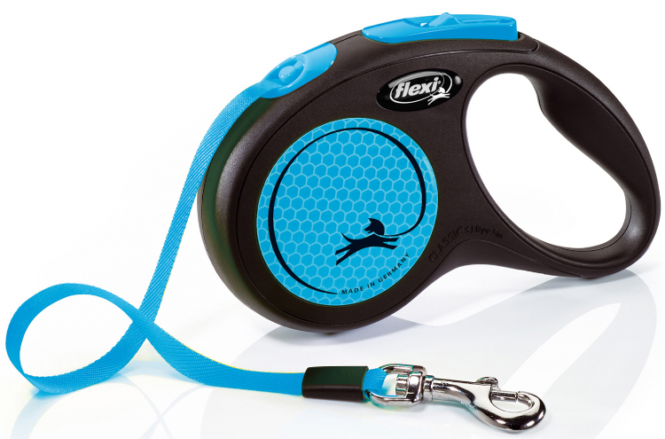 flexi рулетка Neon New S (до 15 кг) лента 5 м, светоотражающая, голубой неон
