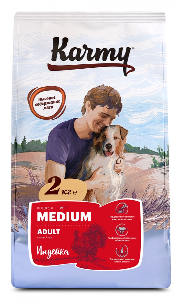 Корм Karmy ADULT MEDIUM для взрослых собак средних пород старше 1 года - индейка