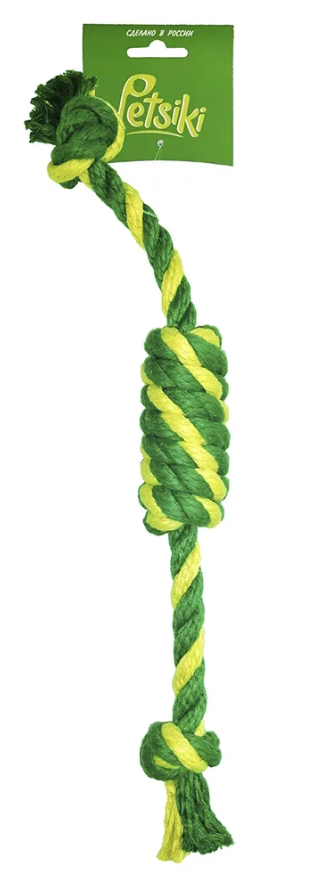 Игрушка для животных Сарделька канатная 1шт Petsiki Петсики БОЛЬШАЯ (желтый-зеленый-зеленый), длина 42 см (канат для собак)