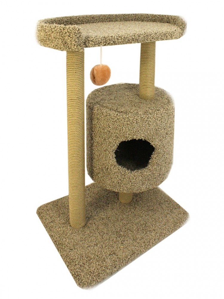 Когтеточка для кошек Меридиан «Круглый с площадкой», ковролин 520х420х900