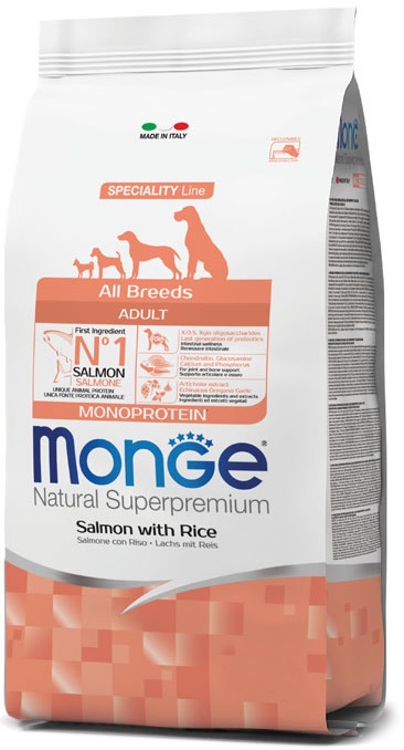 Корм сухой Monge Dog Adult Salmon &amp; Rice корм для собак всех пород лосось с рисом 15 кг