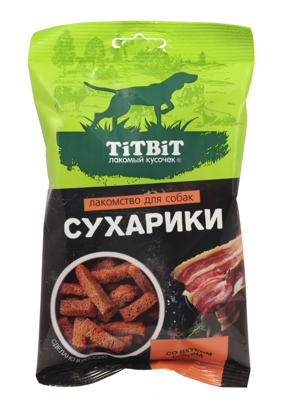 Лакомство TiTBiT Сухарики для собак, со вкусом бекона, 55 г