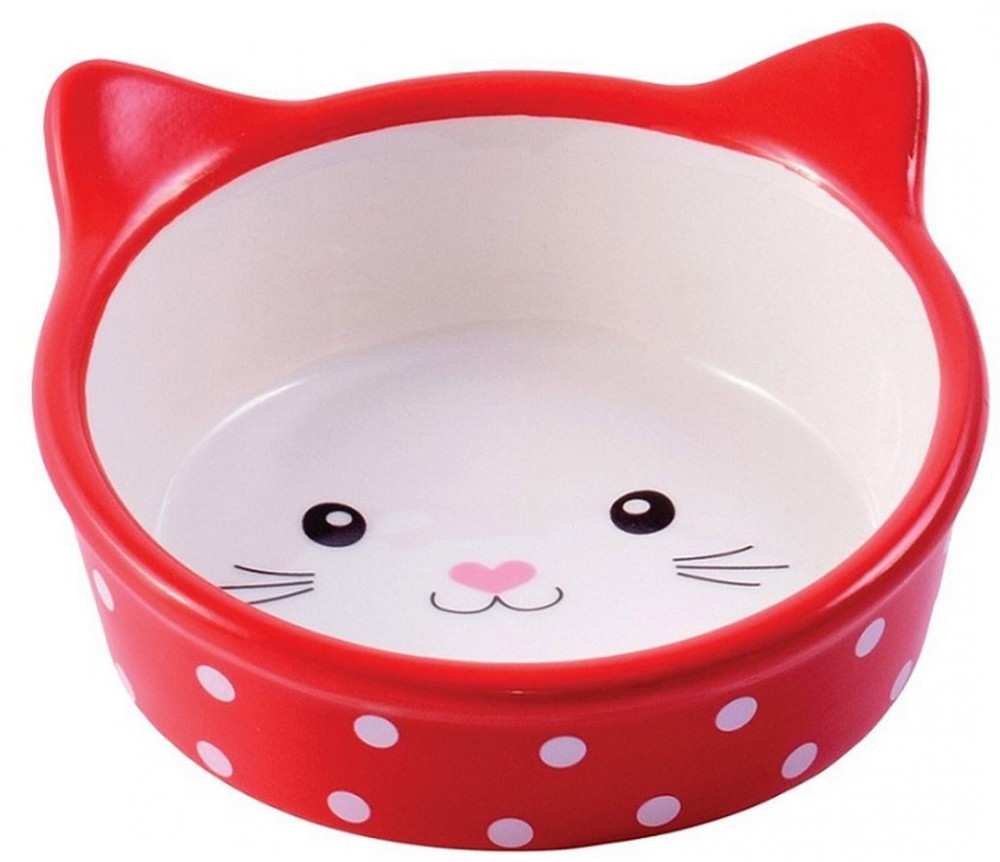Миска керамическая для кошек КерамикАрт Мордочка кошки красная в горошек 250 мл