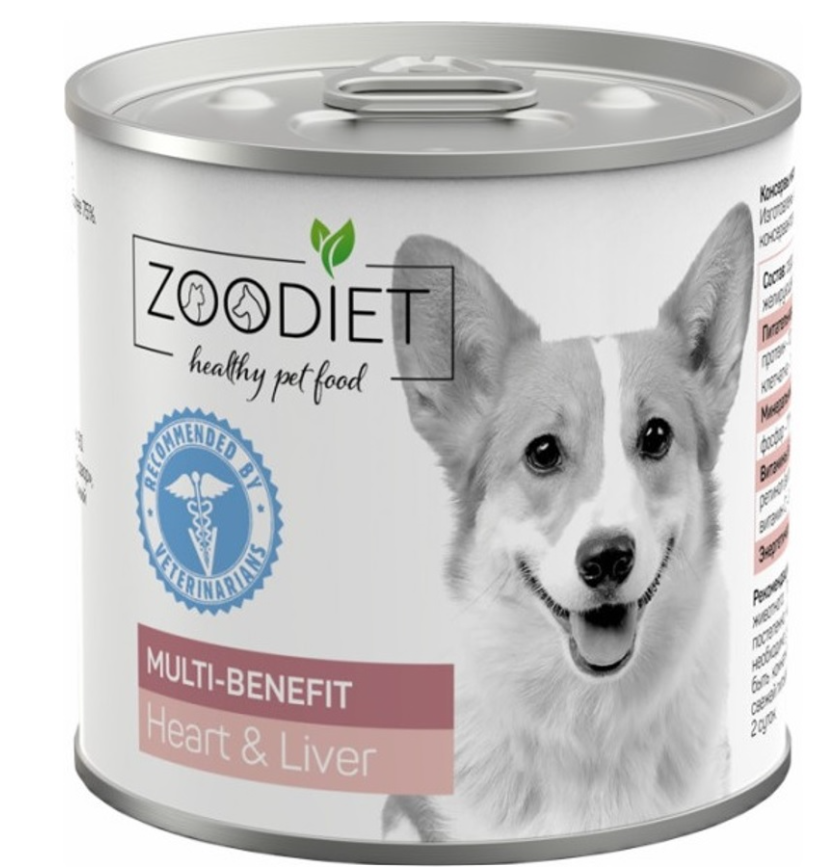Корм Zoodiet Multi-Benefit Heart&amp;Liver (консерв.) для собак, разнообразная польза, с сердцем и печенью, 240 г