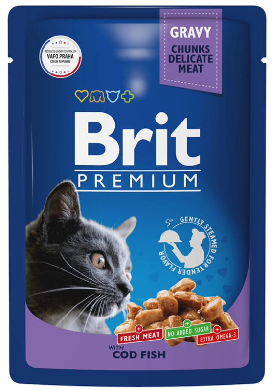 Корм Brit Premium Cod Fish (в соусе) для кошек, с треской, 85 г