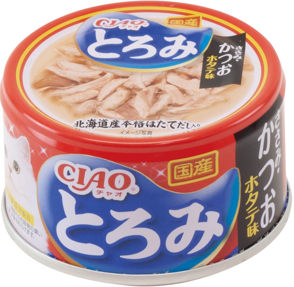 Корм Inaba Ciao Toromi (консерв.) для кошек, куриное филе с тунцом кацуо со вкусом морского гребешка, 80 г