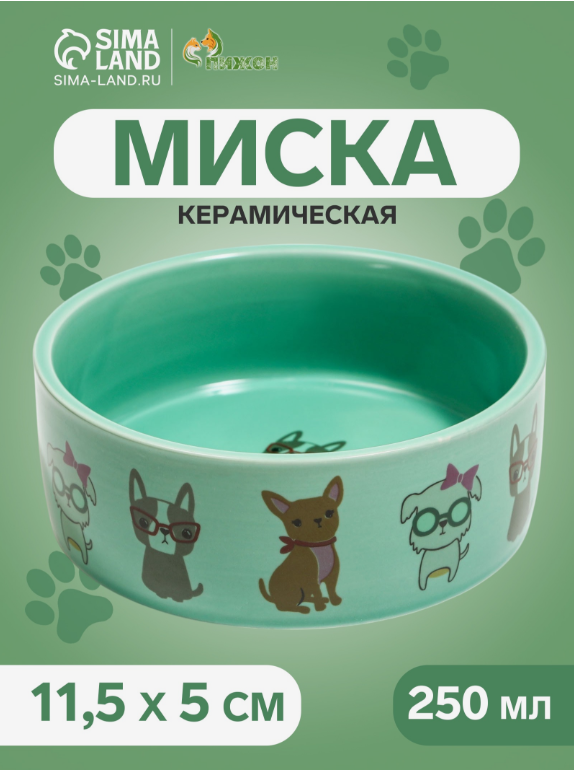 Миска «Важный пес», 250 мл, 11.5×11.5×5 см, керамика, зелёная