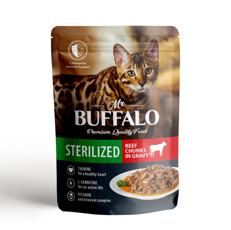 Mr.Buffalo Adult Sterilized ПАУЧ влажный корм для стерилизованных кошек, говядина в соусе 85 г