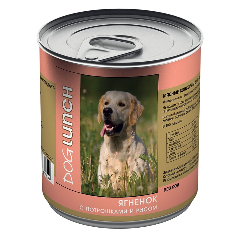 Dog Lunch консервы (в желе) для собак Ягненок с потрошками и рисом 750 г