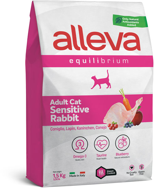 Корм Alleva Equilibrium Adult Cat Sensitive Rabbit для взрослых кошек, КРОЛИК 1,5 кг