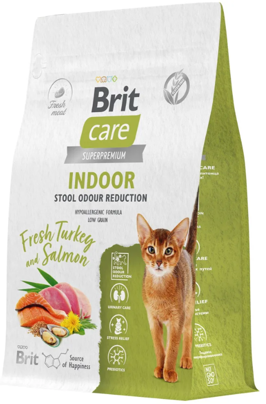 Brit Care Superpremium Cat Indoor с индейкой и лососем для взрослых кошек, Уменьшение запаха