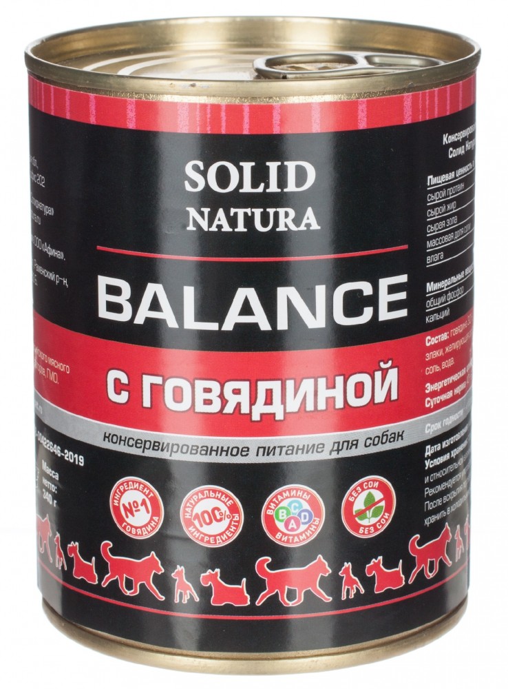 Корм Solid Natura Balance (в соусе) для собак, с говядиной, 340 г