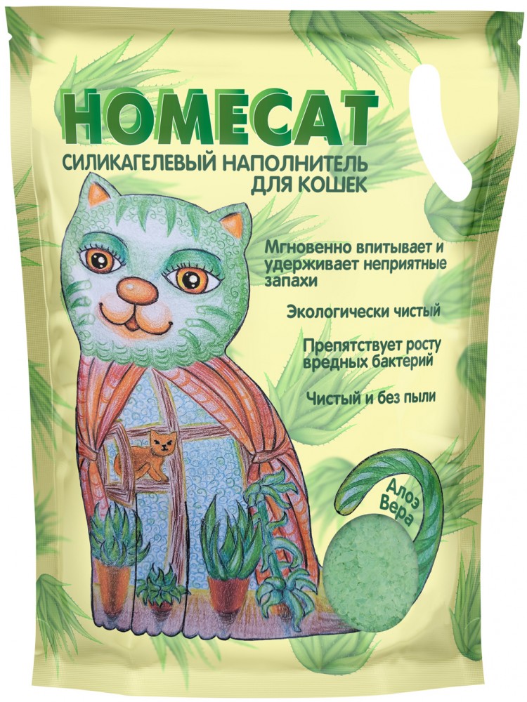 Наполнитель Homecat Алоэ Вера для кошек, силикагелевый, с ароматом алоэ вера, 1.6 кг, 3.8 л