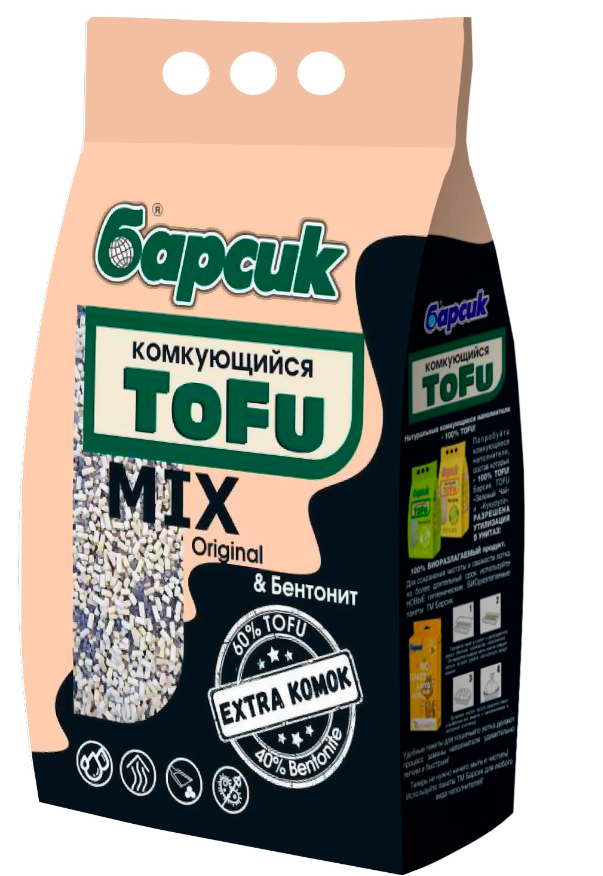 Наполнитель Барсик Tofu Mix Original для кошек, комкующийся, растительные волокна и бентонит, 4.54 л, 2.3 кг