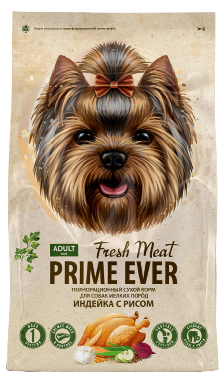 Корм Prime Ever Fresh Meat Mini для собак малых пород, индейка с рисом