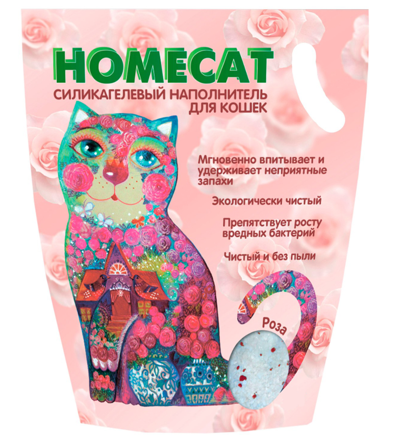 Наполнитель Homecat Роза для кошек, силикагелевый, с ароматом розы, 1.6 кг, 3.8 л