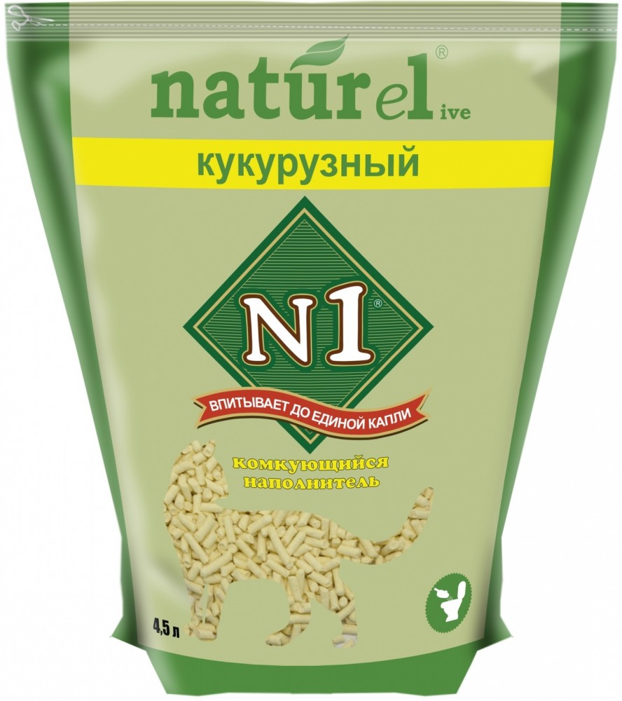 Наполнитель N1 NATUReL Кукурузный для кошек, комкующийся, 4.5 л, 1.81 кг