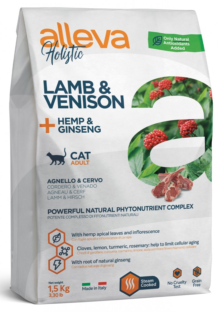 Корм Alleva Holistic Cat Adult Lamb &amp; Venison для кошек, ягненок, оленина, конопля и женьшень