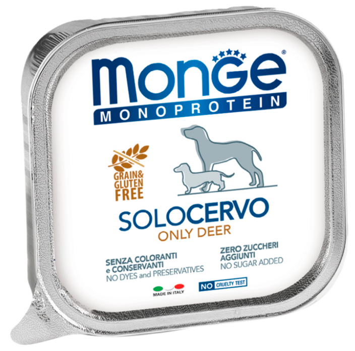 Влажный корм Monge Dog Monoproteico Solo консервы для собак паштет из оленины 150 г