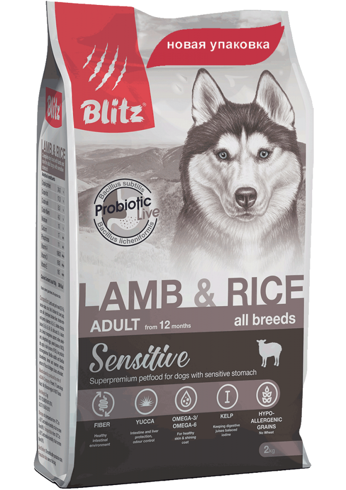 Корм Blitz Adult Lamb &amp; Rice для взрослых собак всех пород с ягнёнком и рисом 15 кг