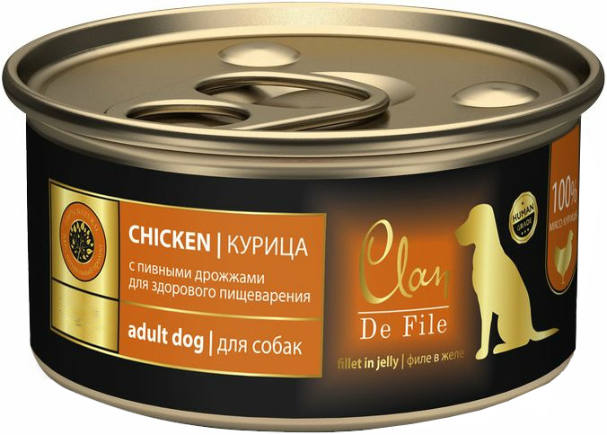 Корм CLAN De File Chicken (в желе) для собак, с пивными дрожжами для здорового пищеварения, курица, 100 г