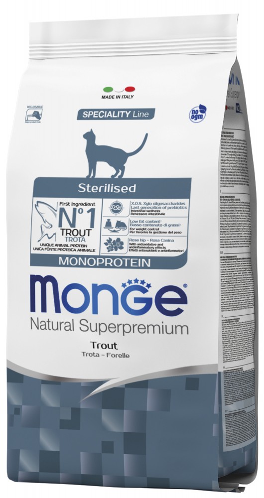 Корм сухой Monge Cat Monoprotein Sterilised Trout для стерилизованных кошек с форелью 1,5 кг