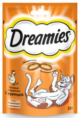 Лакомство для кошек Dreamies лакомые подушечки с курицей 30 г