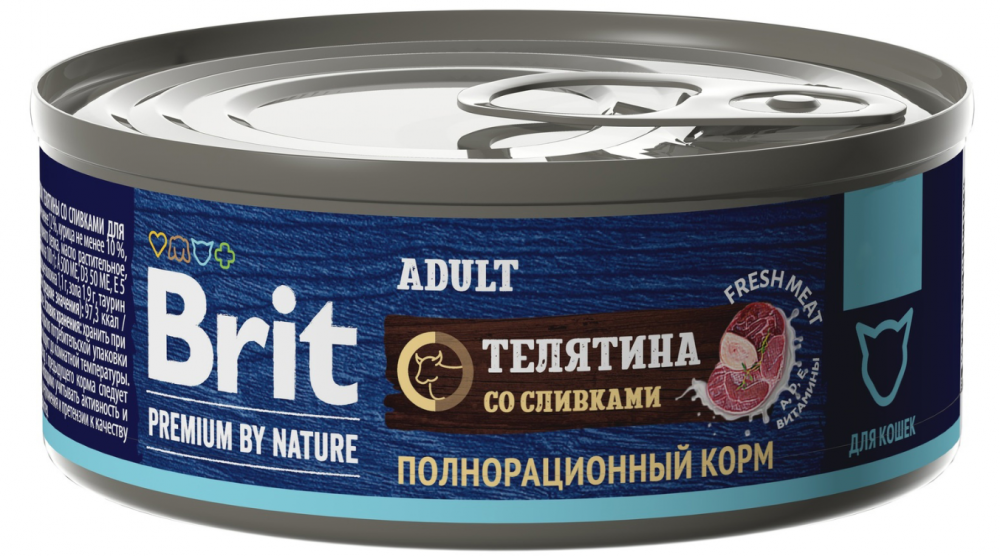 Корм Brit Premium By Nature Adult (консерв.) для кошек, телятина со сливками, 100 г