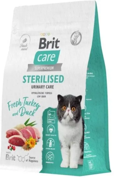 Brit Care Superpremium Cat Sterilised с индейкой и уткой для стерилизованных кошек, Профилактика МКБ