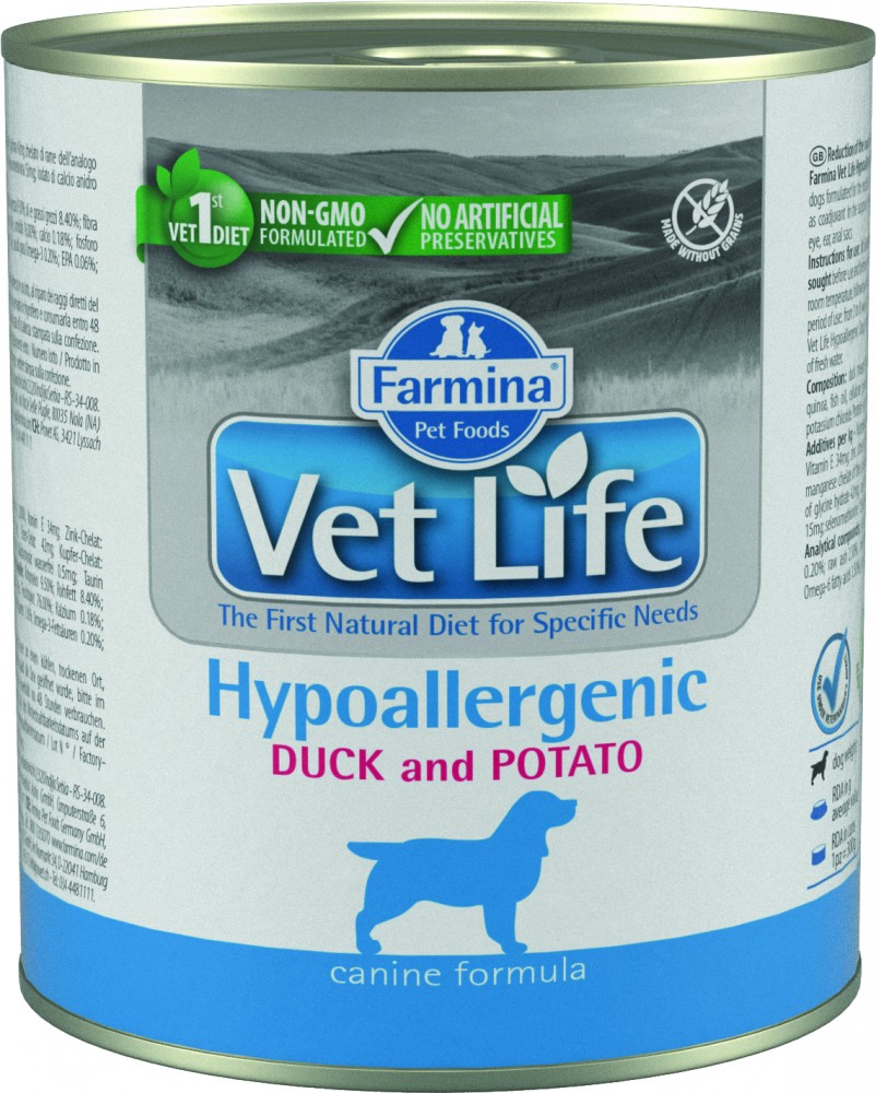 Корм Farmina Vet Life Hypoallergenic Duck &amp; Potato (паштет) для собак, при пищевой аллергии или пищевой непереносимости, утка с картофелем, 300 г