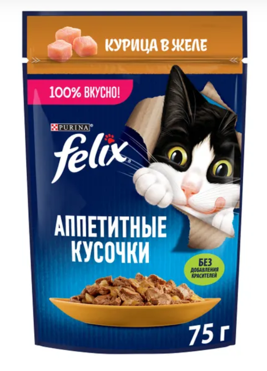 Корм для кошек Felix Аппетитные кусочки для взрослых курица 75г