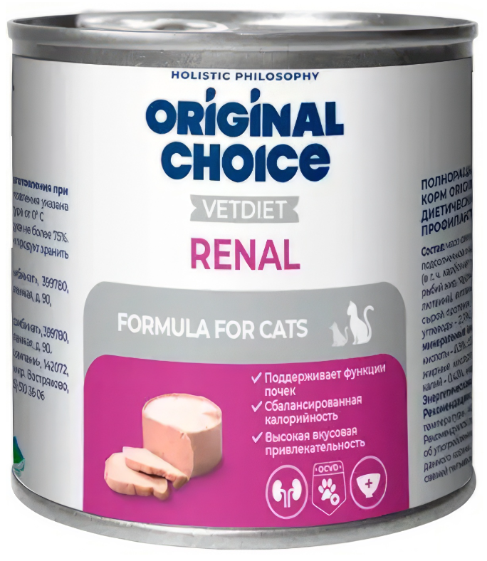 Корм Original Choice Vetdiet Renal Holistic (паштет) для кошек, профилактика болезней почек, 240 г