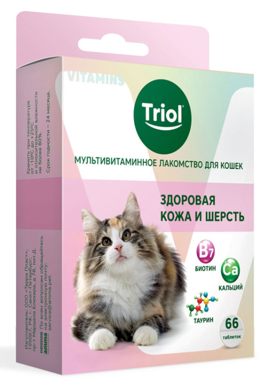 Мультивитаминное лакомство для кошек &quot;Здоровая кожа и шерсть&quot;, 33г, Triol