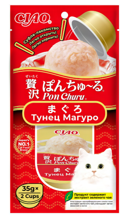 Лакомство Inaba Ciao Pon Churu для кошек, суфле, тунец магуро, 35 г х 2 шт