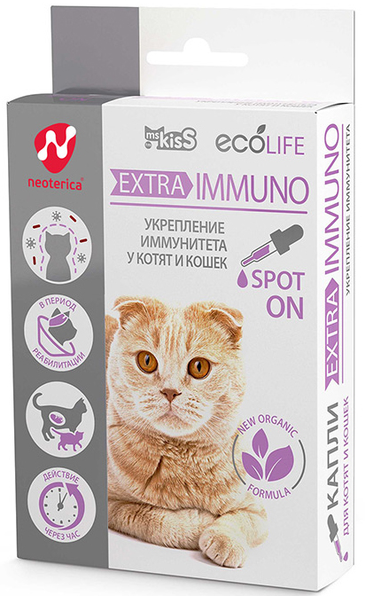 Ms.Kiss Ecolife Extra Immuno Spot-On капли для укрепления иммунитета котят и кошек, 10 мл