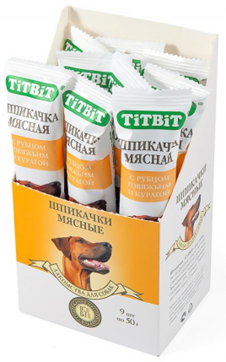 Лакомство TiTBiT шпикачка для собак, с говяжьим рубцом и курагой, 50 г