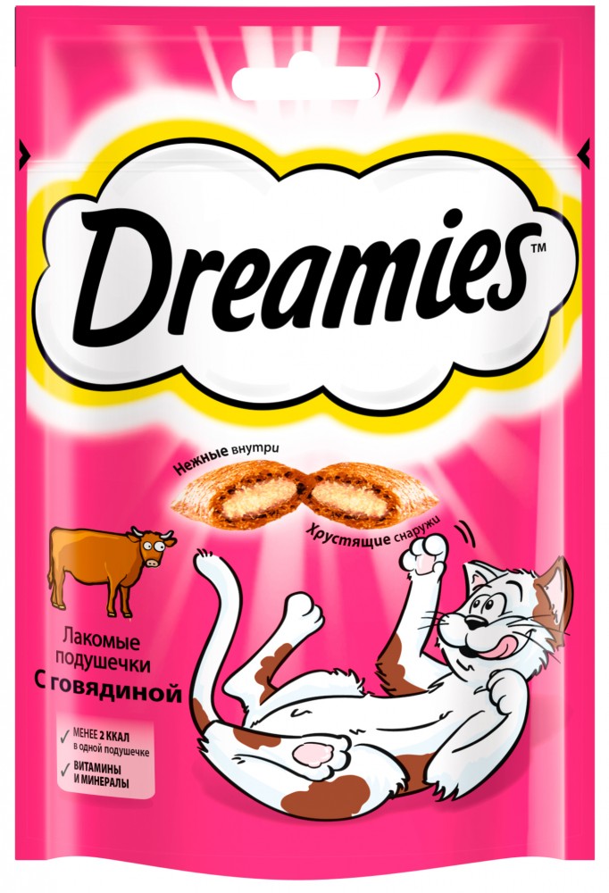 Лакомство для кошек Dreamies лакомые подушечки с говядиной 60 г