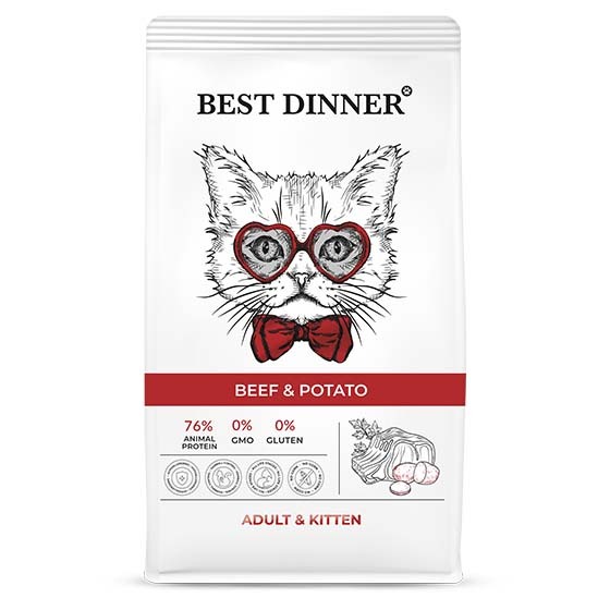 Корм для Best Dinner Adult &amp; Kitten Beef &amp; Potato для котят с 1 месяца и взрослых кошек. Говядина и Картофель 1,5 кг