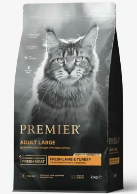 Низкозерновой сухой корм PREMIER Lamb and Turkey Adult Large Cat для крупных пород кошек с ягненком, индейкой и рисом