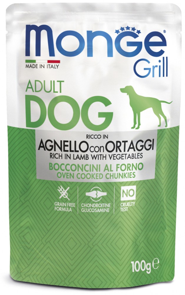 Влажный корм Monge Dog Grill AGNELLO CON ORTAGGI для собак ягненок с овощами 100 г