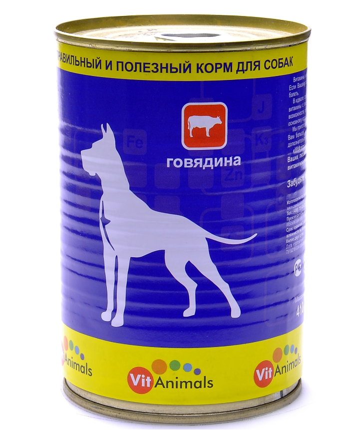 Корм VitAnimals (консерв.) для собак, говядина, 410 г