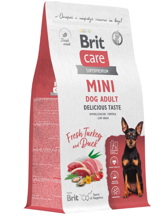 Корм BRIT CARE Mini Delicious с индейкой и уткой для собак малых пород