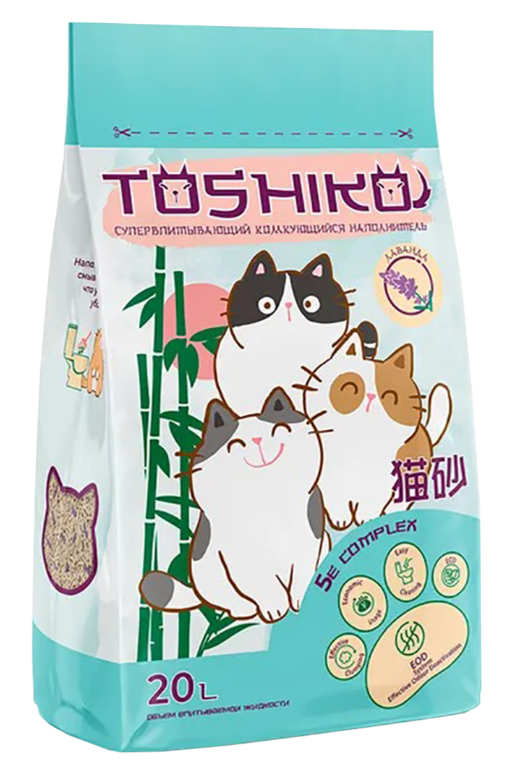 Наполнитель Toshiko Лаванда для кошек, древесный, комкующийся, с ароматом лаванды, 7.6 кг, 20 л