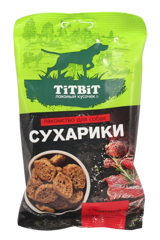 Лакомство TiTBiT Сухарики для собак, с телятиной, 55 г