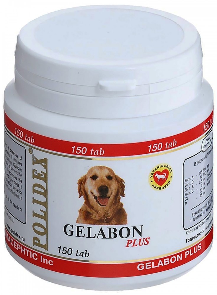 Polidex Gelabon plus витамины для профилактики и лечения заболеваний опорно-двигательного аппарата, 150 таб. (1 таб. на 5 кг массы тела), 120 г