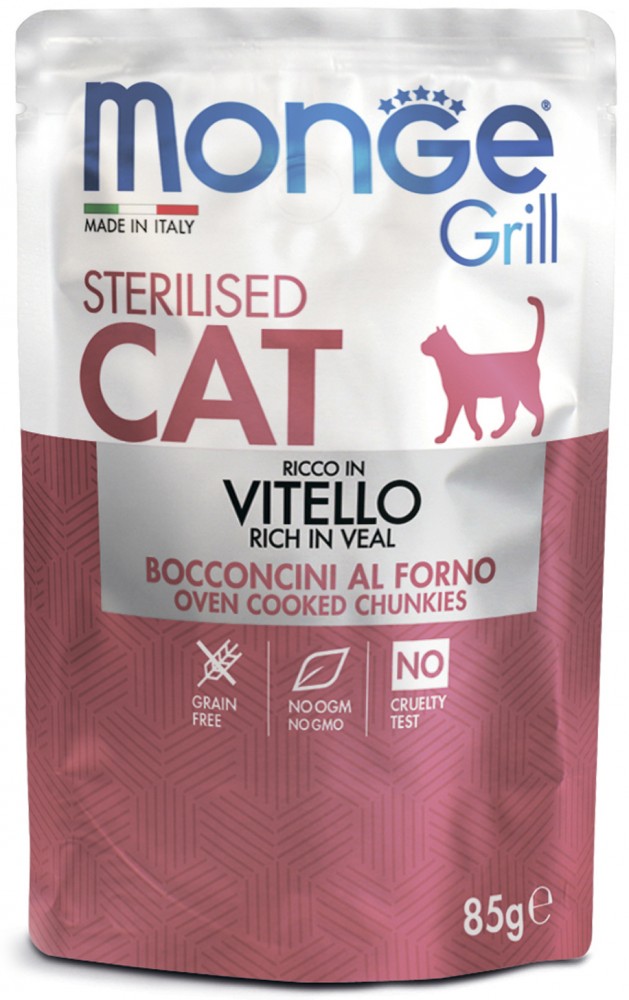 Влажный корм Monge Cat Grill Pouch паучи для стерилизованных кошек итальянская телятина 85г