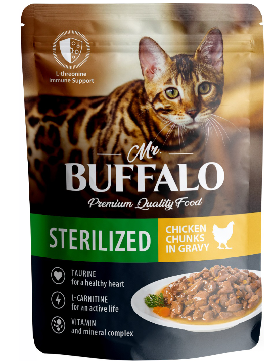 Корм Mr. Buffalo Sterilized Chicken (в соусе) для стерилизованных кошек, с цыпленком, 85 г
