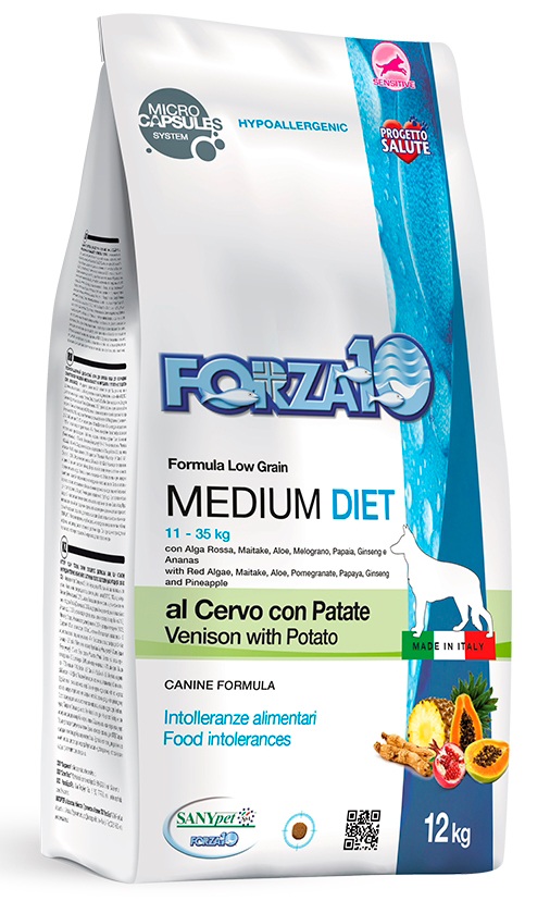 Корм сухой Forza10 Diet Medium (гипоаллергенный) для собак крупных пород при пищевой аллергии, с олениной и картофелем (с микрокапсулами) 1,5 кг